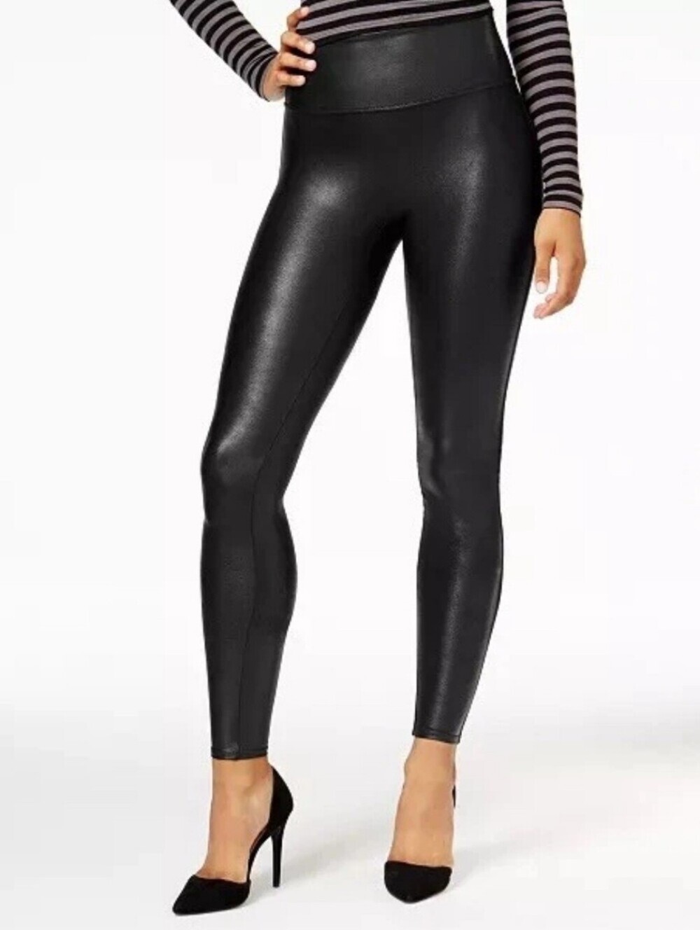 Spanx☆ Faux Leather Leggings Womens ☆Size Ml Black High Rise Booty Enhancing